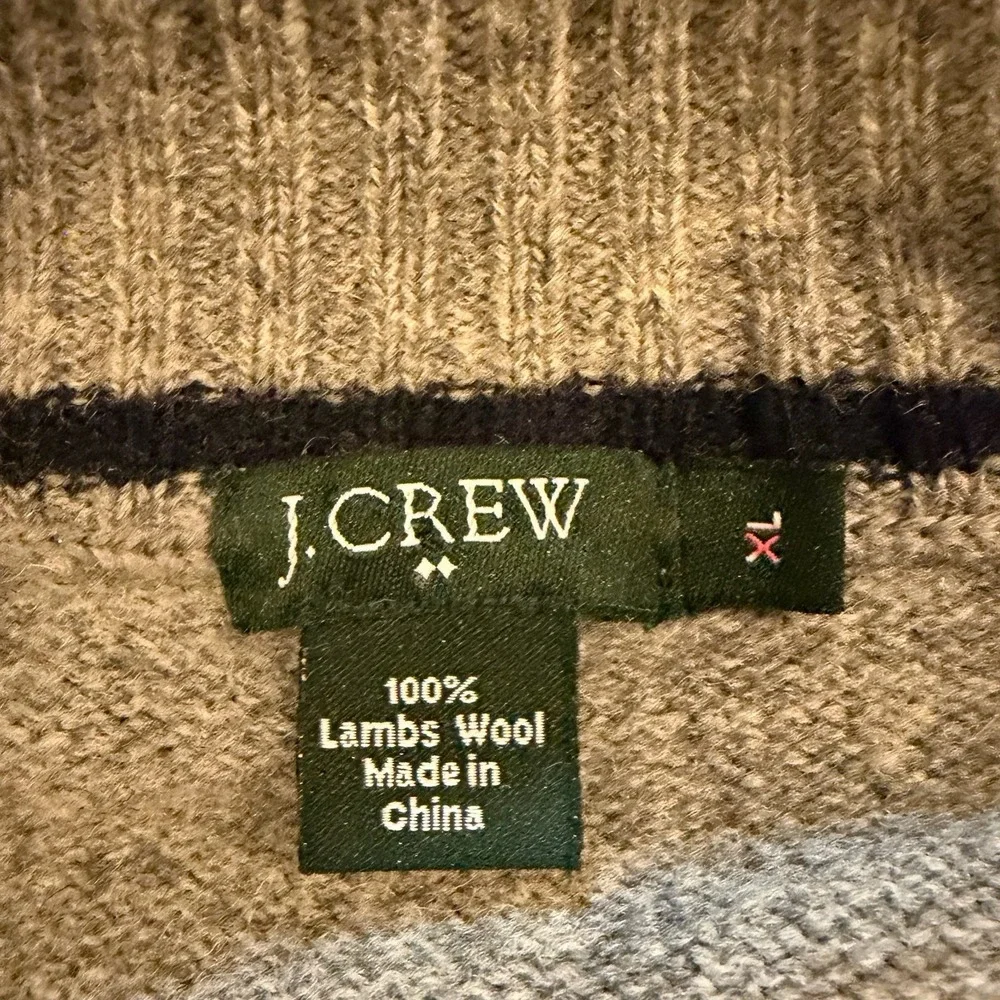 J Crew Lambswool Sweater Mens XL Gray 1/4 Zip Mock Neck Pullover